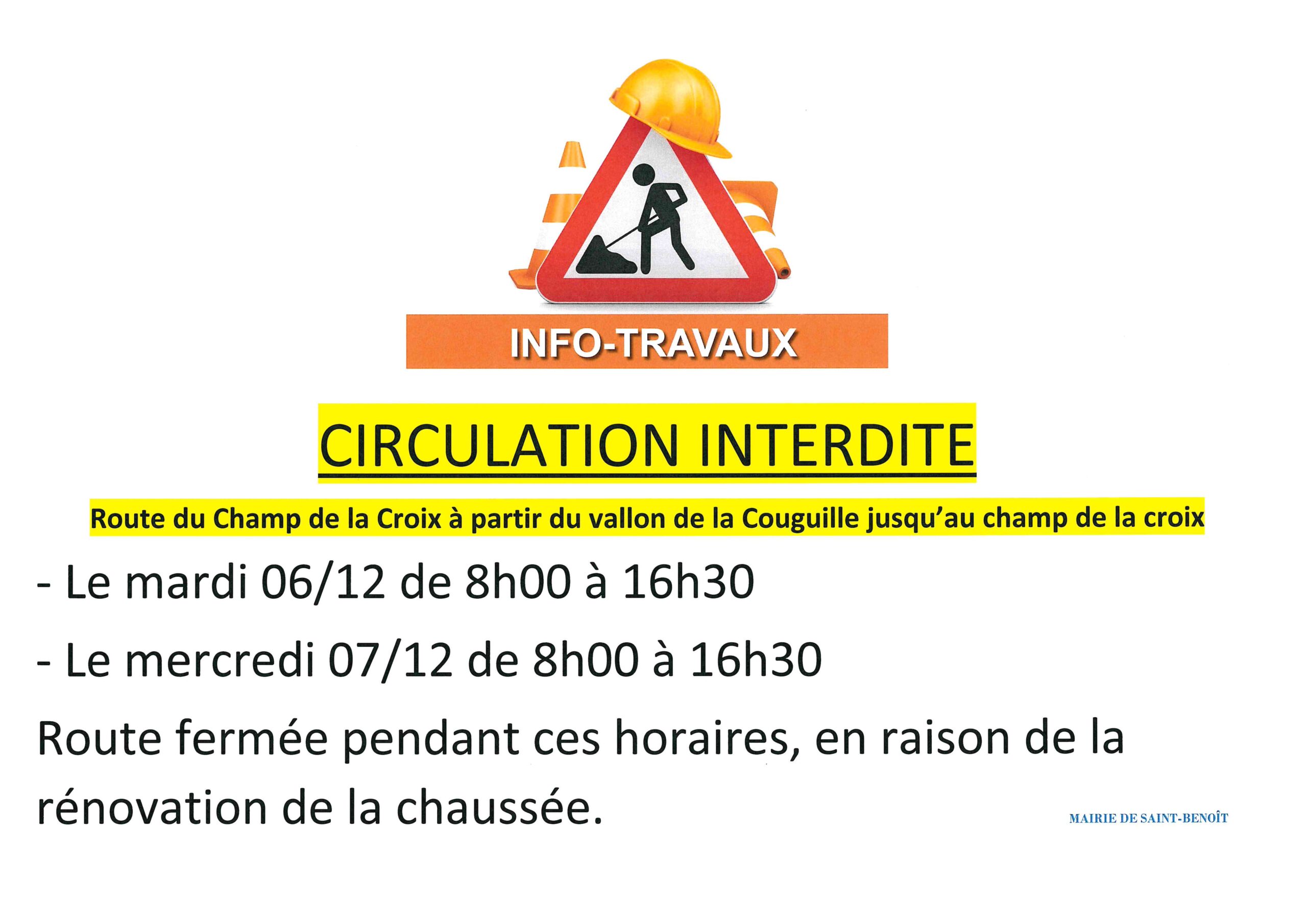 Information Travaux Champ De La Croix Mairie De Saint Benoit Site