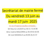 Secrétariat de mairie fermé du 13 au 17 juin 2025